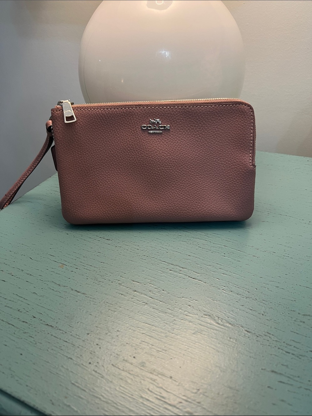 Coach Pebbled Leather Wristlet in Dusty Mauve